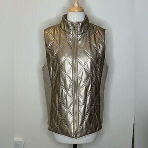 Chico's Bronzed Teak Faux Leather Quilted Vest Size 2 or L NWT
